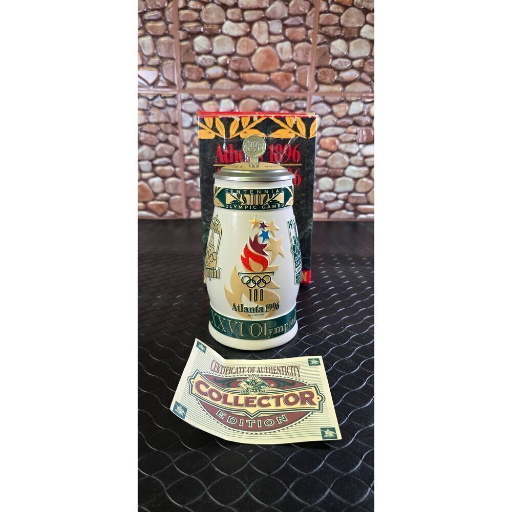 1996 Atlanta Official Centennial Olympic Games Anheuser Busch Lidded Stein